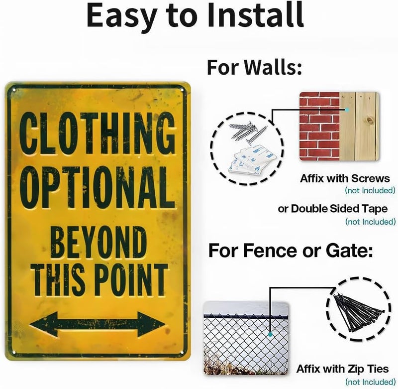 LIZATIC Clothing Optional Beyond This Point Sign - Funny Vintage Metal Man Cave Sign for Bedroom, Garden, Patio, Basement, Men Room Wall Decor Art Accessories, Cool Gifts for Men, 8 x 12 inch - Image 2